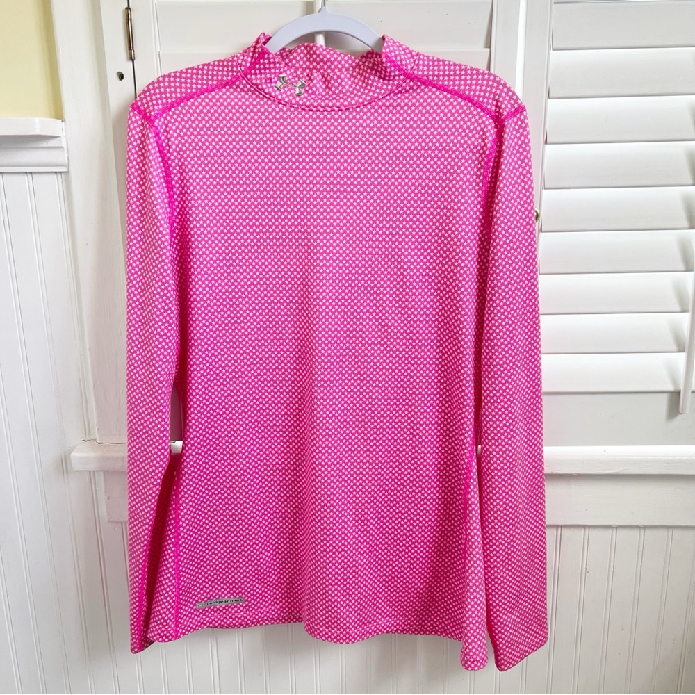 Under Armour Fitted Bright Pink & White Stars Mock Neck Base Layer Women’s XL